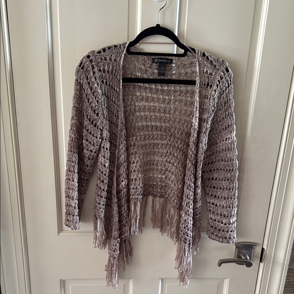 INC International Concepts Tan Cardigan Sweater with Fringe